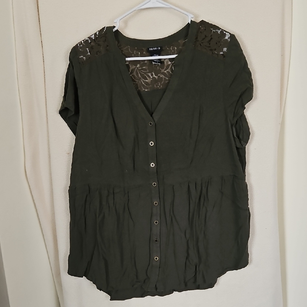 Women's Olive Green Button-Up Top